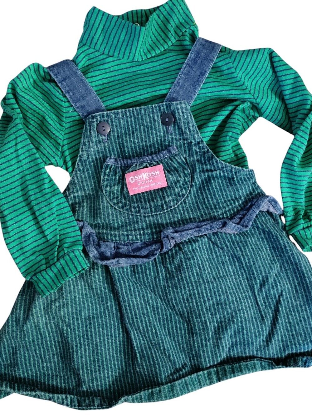 Vintage 80s Oshkosh B'gosh Denim Stripe Jumper Dress With Blouse USA Made